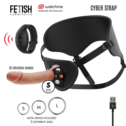 Дилдо CYBER STRAP HARNESS WITH DILDO REMOTE CONTROL WATCHME S TECHNOLOGY