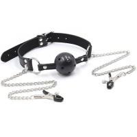 OHMAMA FETISH BREATHERABLE BALL GAG WITH NIPPLE CLAMPS