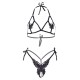 LEG AVENUE TWO PIECES SET BRA AND PANTY OF BUTTERFLIES & PEARLS ONE SIZE - BLACK