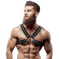 FETISH SUBMISSIVE ATTITUDE™ - MEN'S CROSS-OVER ECO-LEATHER CHEST HARNESS WITH STUDS