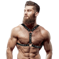 FETISH SUBMISSIVE ATTITUDE™ - ECO-LEATHER CHEST HARNESS WITH DOUBLE SUPPORT AND STUDS FOR MEN
