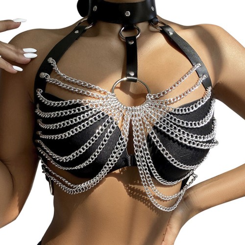 Бельо SUBBLIME - CHEST HARNESS WITH BIG RING CHAINS ONE SIZE