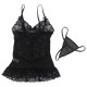 Бельо SUBBLIME - BABYDOLL WITH ADJUSTABLE STRAPS AND TRANSPARENT LACE FLORAL PRINT BLACK S/M