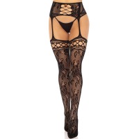 Чорапи LEG AVENUE - FLORAL LACE GARTER STO