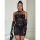 Бельо SUBBLIME - 952235 FISHNET BODYSTOCKING WITH RHINESTONES AND BLACK GLOVES ONE SIZE
