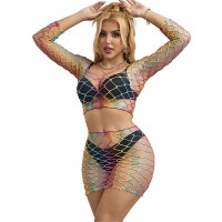 Бельо SUBBLIME - 952440 2-PIECE FISHNET BODYSTOCKING LONG SLEEVE RAINBOW ONE SIZE