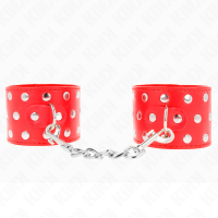 Белезници KINK - WRIST RESTRAINTS WITH SNAP FASTEN FULL OF RIVETS RED ADJUSTABLE 19-24 CM X 5.5 CM