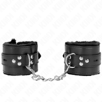 Белезници KINK - FUR LINED WRIST RESTRAINTS WITH SQUARE HOLES BLACK AND BLACK BELT ADJUSTABLE 17-29 CM X 6 CM