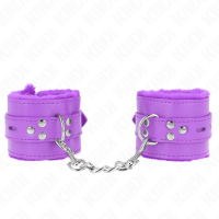 Белезници KINK - FUR LINED WRIST RESTRAINTS WITH SQUARE HOLES PURPLE AND PURPLE BELT ADJUSTABLE 17-29 CM X 6 CM