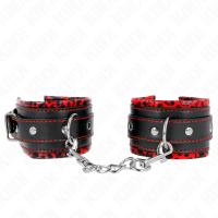 Белезници KINK - FUR LINED WRIST RESTRAINTS RED / BLACK ADJUSTABLE 17-29 CM X 6 CM