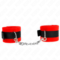 Белезници KINK - BEGINNER FUR HAND CUFFS BLACK-RED 30 X 7 CM