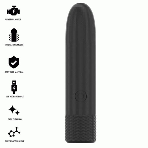 Мини вибратор BLACK & SILVER - GERI USB RECHARGEABLE VIBRATING BULLET 8 VIBRATIONS BLACK 10 X 2.2 CM