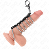 Пенис ринг KINK - 7 METAL PENIS RINGS 3.8 CM TO 5 CM CONNECTED WITH LEATHER AND METAL CHAIN 100 CM