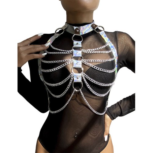 Бельо SUBBLIME - 953737 CHEST HARNESS WITH RINGS AND CHAINS SILVER ONE SIZE