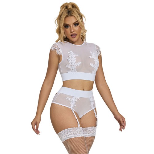 Бельо SUBBLIME - 954031 BRA + PANTIES WITH GARTER BELT WHITE S/M