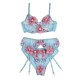 Бельо SUBBLIME - 954109 BRA + PANTIES WITH GARTER BELT FLORAL DESIGN BLUE S/M