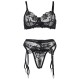 Бельо SUBBLIME - 945237 BRA + PANTIES WITH GARTER BELT FLORAL DESIGN BLACK S/M