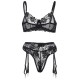 Бельо SUBBLIME - 945237 BRA + PANTIES WITH GARTER BELT FLORAL DESIGN BLACK S/M