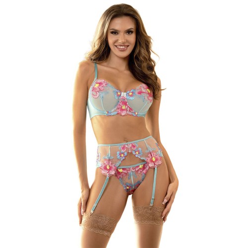 Комплект SUBBLIME - 957650 FLOWER EMBROIDERED BRA AND GARTER BELT SET PINK L/XL