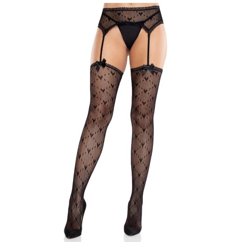 Секси чорапи LEG AVENUE - HEART STOCKINGS WITH GARTERS BLACK