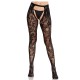 Секси чорапи LEG AVENUE - ROSE LACE STOCKINGS WITH OPEN BACK BLACK