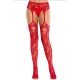 Секси чорапи LEG AVENUE - LACE STOCKINGS WITH GARTERS RED