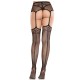 Секси чорапи LEG AVENUE - LACE STOCKINGS WITH CROSS AND GARTER BELT BLACK