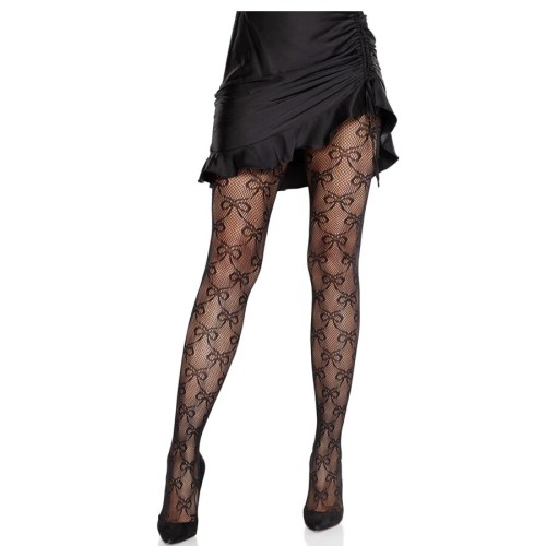 Секси чорапи LEG AVENUE - FISHNET TIGHTS WITH BOW BLACK