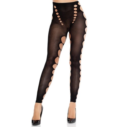 Секси чорапи LEG AVENUE - SEAMLESS OPAQUE STOCKINGS WITH CUTOUT AT THE FEET BLACK