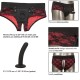 Харнес с отворено дъно и дилдо CALEXOTICS - SCANDAL SET OF CROTCHLESS PANTIES WITH DILDO SIZE S/M