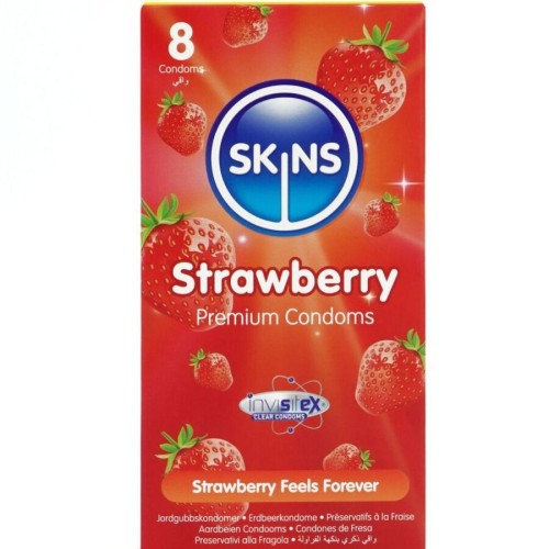 Презервативи SKINS - STRAWBERRY PREMIUM CONDOMS PACK 8 | SKINS Презервативи SKINS - STRAWBERRY PREMIUM CONDOMS PACK 8