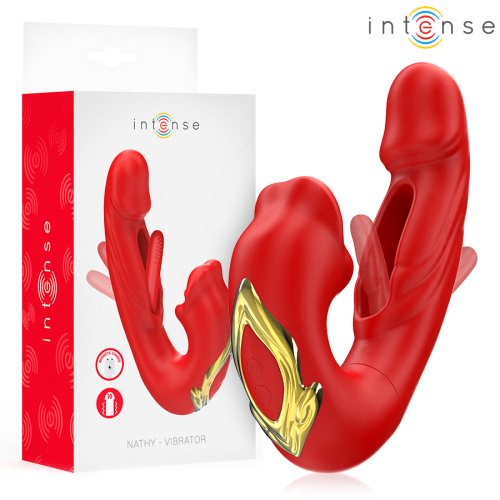 Вибратор INTENSE - NATHY DOUBLE VIBRATOR WITH MULTIFUNCTION STIMULATING MOUTH RED