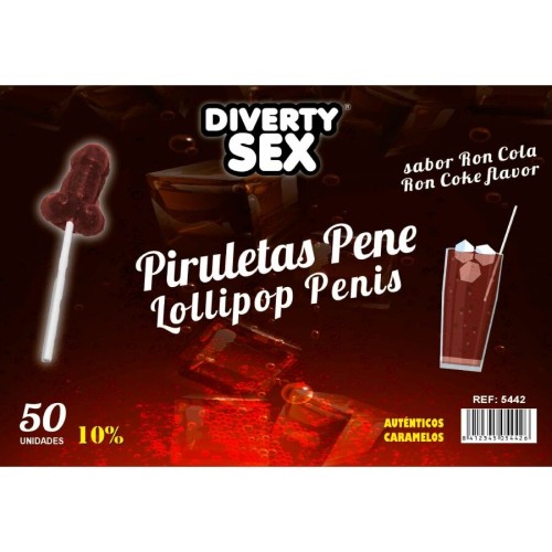 Близалки DIABLO GOLOSO - 50 PENIS LOLLIPOPS RON COLA FLAVOR 10 ALCOHOL | DIVERTY SEX|DIABLO GOLOSO Близалки DIABLO GOLOSO - 50 PENIS LOLLIPOPS RON COLA FLAVOR 10 ALCOHOL