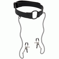 FETISH SUBMISSIVE COLLAR WITH NIPPLE CLAMPS