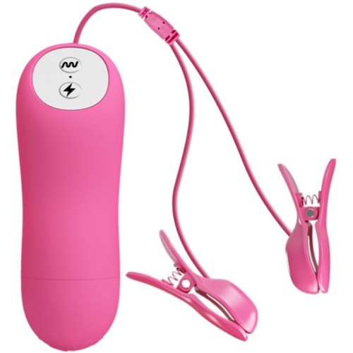 ROMANTIC WAVE VIBRATING AND ELETRIC SHOCK NIPPLE CLAMPS FUCHSIA