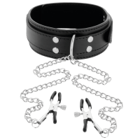 DARKNESS  COLLAR WITH NIPPLE CLAMPS BLACK