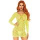 LEG AVENUE CROCHET LACE LONG SLEEVE MINI DRESS NEON ONE SIZE