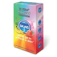 Комплект презервативи Skins с вкус на ягода, банан, мента и дъвка 12 броя